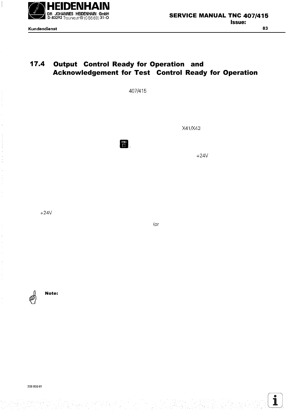 Output “control ready for operation” and, 00 to 030 and “control ready for operation” at x41 | HEIDENHAIN TNC 407 (243 020) Service Manual User Manual | Page 101 / 195