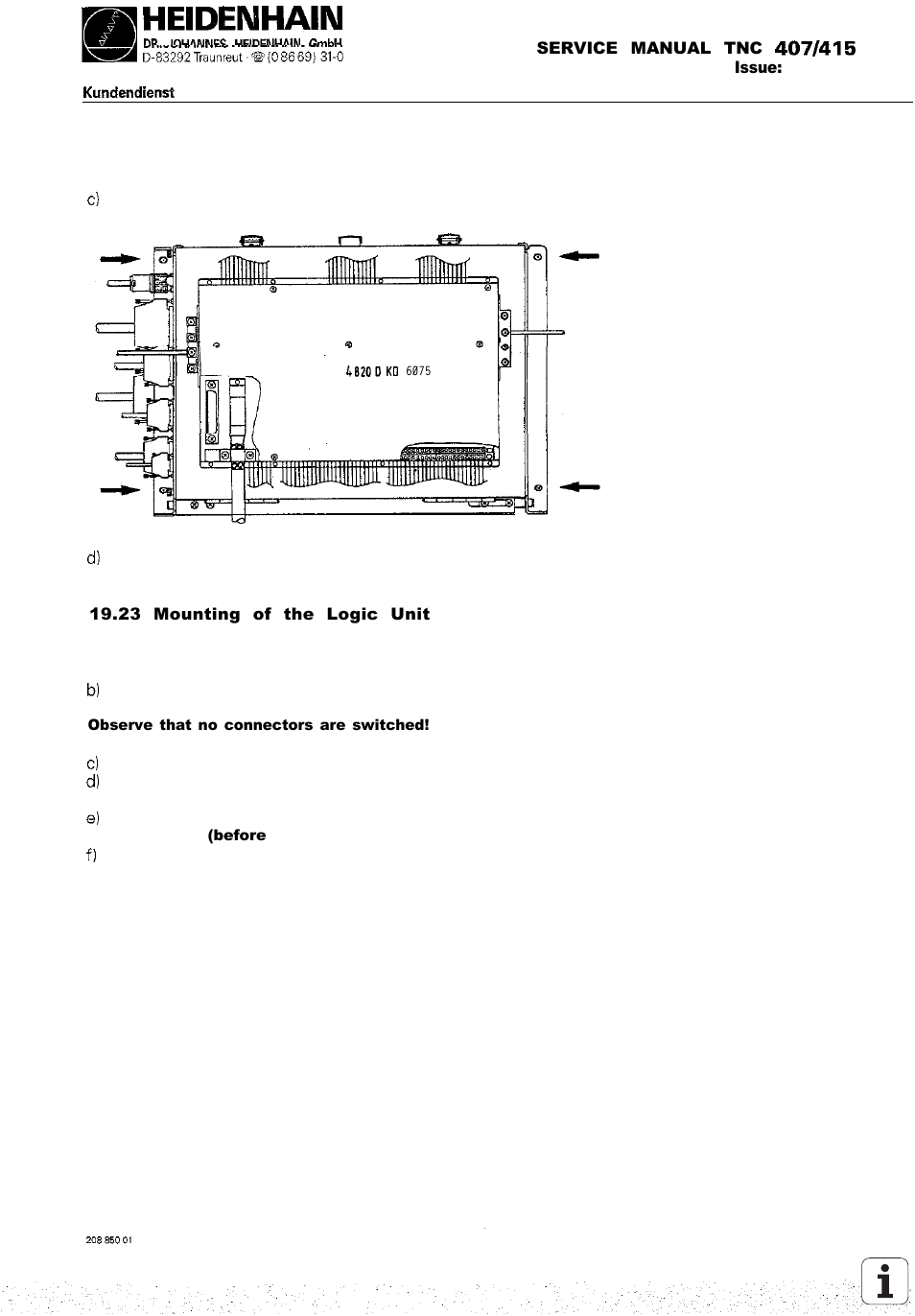 HEIDENHAIN TNC 407 (243 020) Service Manual User Manual | Page 114 / 195