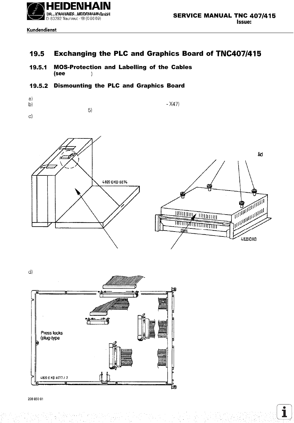 Exchanging the plc and graphics board of | HEIDENHAIN TNC 407 (243 020) Service Manual User Manual | Page 119 / 195