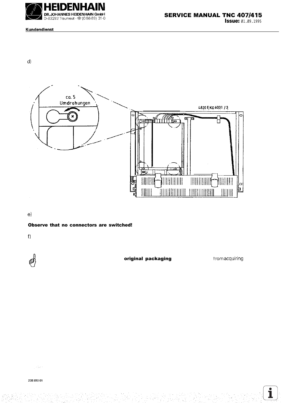 HEIDENHAIN TNC 407 (243 020) Service Manual User Manual | Page 124 / 195