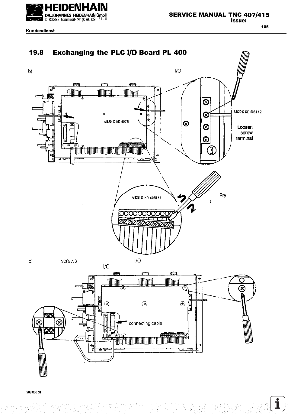 8 exchanging the plc, Board pl 400, 8 exchanging the plc board pl 400 | HEIDENHAIN TNC 407 (243 020) Service Manual User Manual | Page 125 / 195