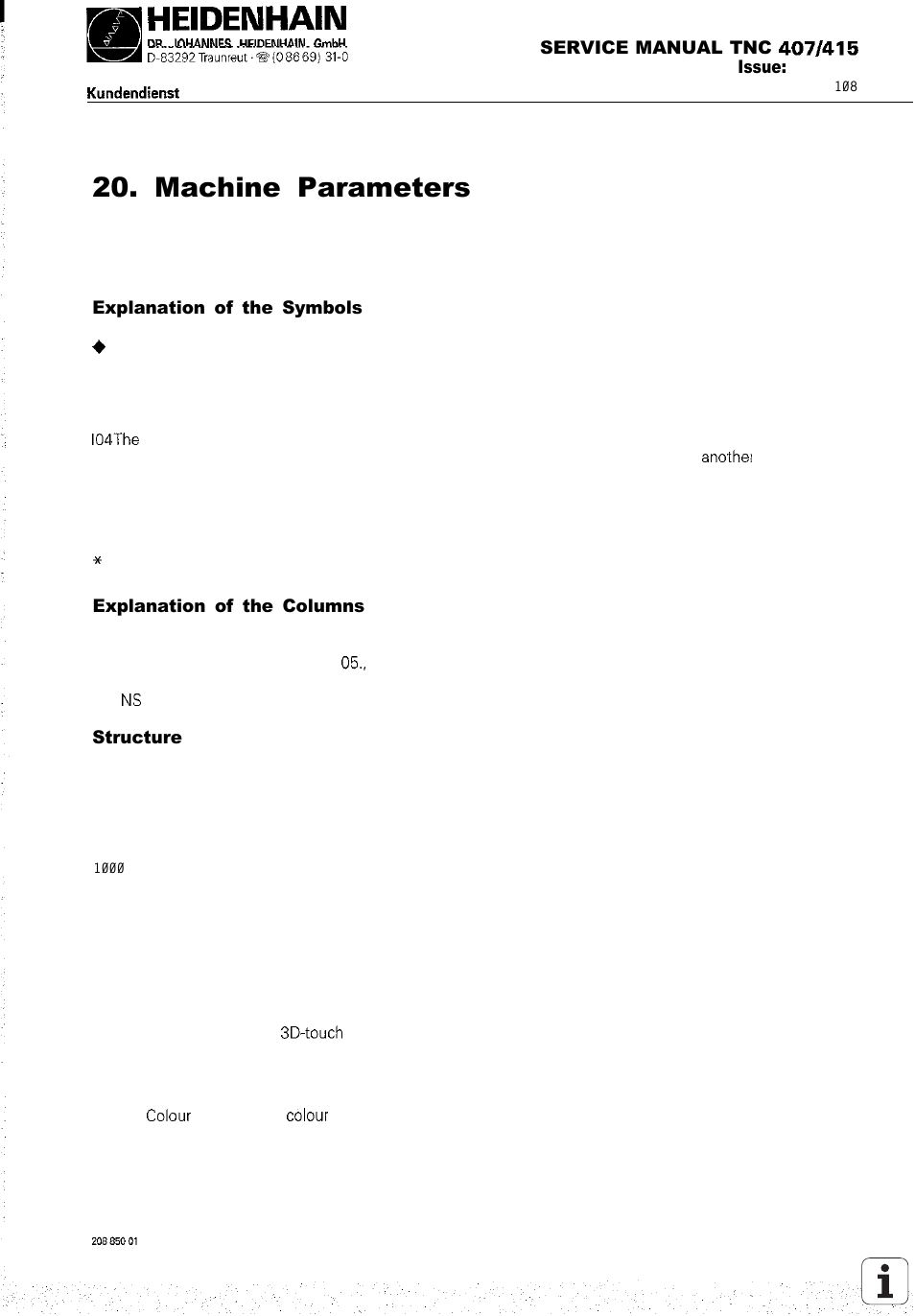 Machine parameters | HEIDENHAIN TNC 407 (243 020) Service Manual User Manual | Page 128 / 195