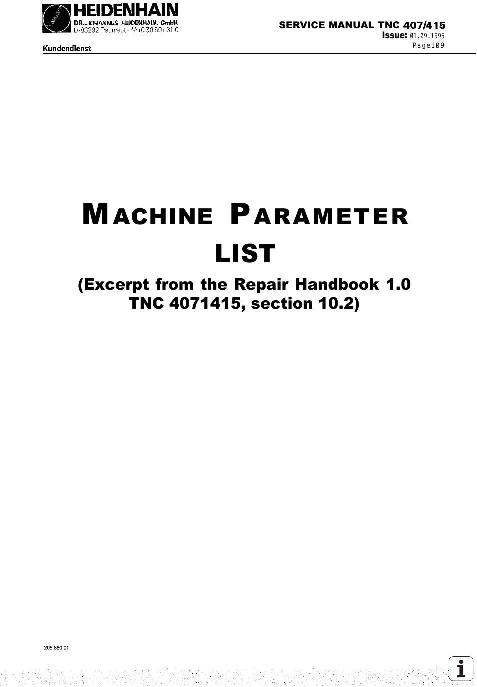 List, Achine, Arameter | HEIDENHAIN TNC 407 (243 020) Service Manual User Manual | Page 129 / 195