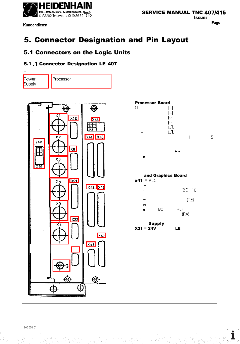 Connector designation and pin layout, 1 connectors on the logic units | HEIDENHAIN TNC 407 (243 020) Service Manual User Manual | Page 20 / 195