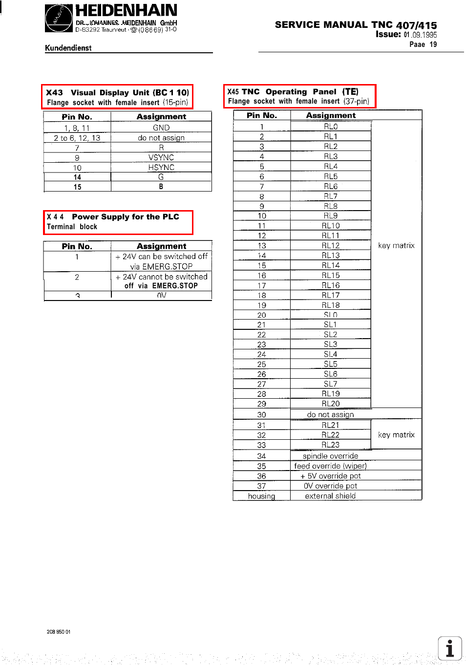 Visual display unit, 24v supply for plc, X45 tnc operating panel | HEIDENHAIN TNC 407 (243 020) Service Manual User Manual | Page 25 / 195