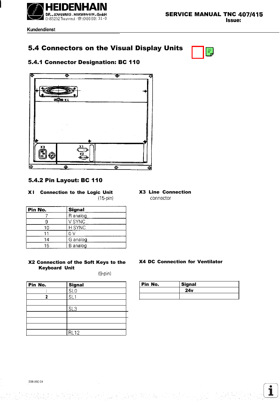 Connectors on the visual display units, X43 visual display unit, Flange socket with female insert | 4 connectors on the visual display units | HEIDENHAIN TNC 407 (243 020) Service Manual User Manual | Page 35 / 195