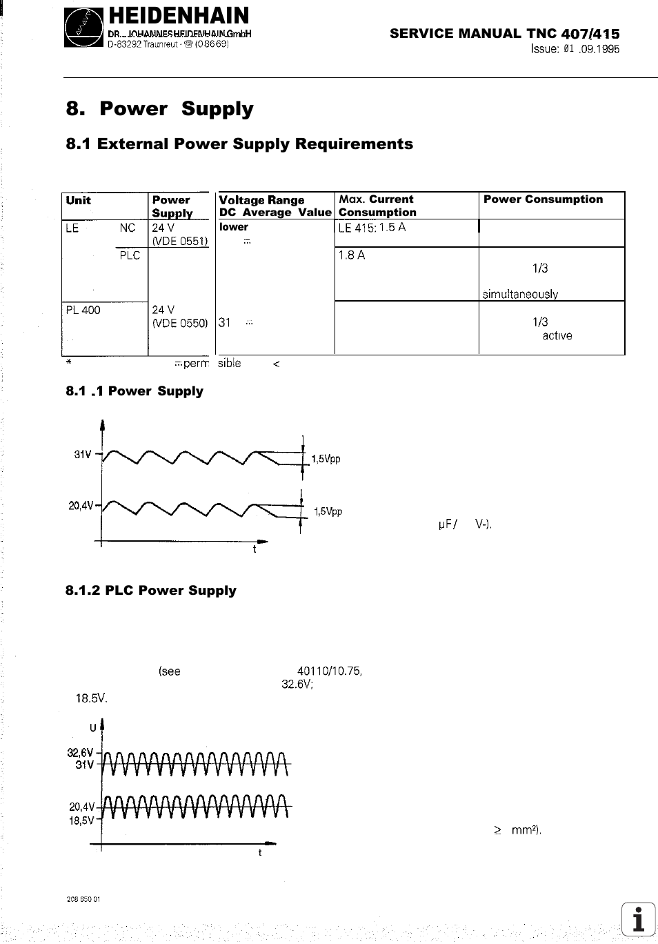 Power supply, External power supply requirements, X 4 4 | Power supply for the plc, Terminal block, Heidenhain, 1 external power supply requirements | HEIDENHAIN TNC 407 (243 020) Service Manual User Manual | Page 39 / 195