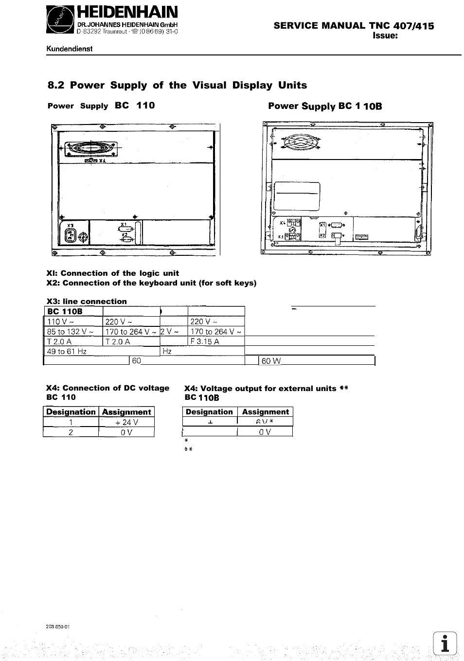 Power supply of the visual display units, 2 power supply of the visual display units | HEIDENHAIN TNC 407 (243 020) Service Manual User Manual | Page 40 / 195