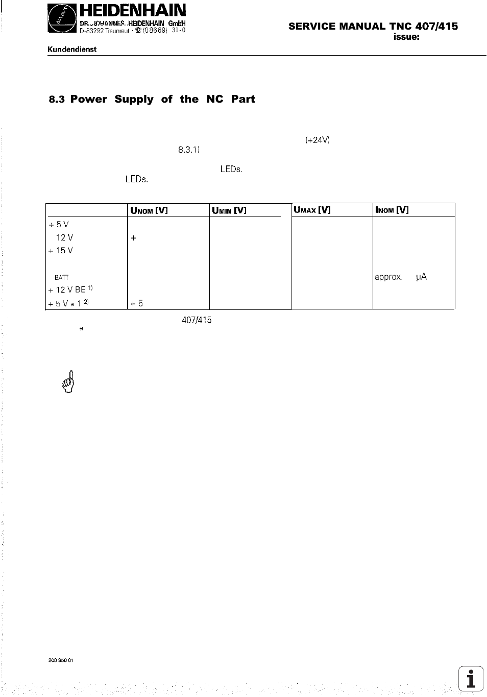 Power supply of the nc-part, Power supply of the nc part | HEIDENHAIN TNC 407 (243 020) Service Manual User Manual | Page 41 / 195