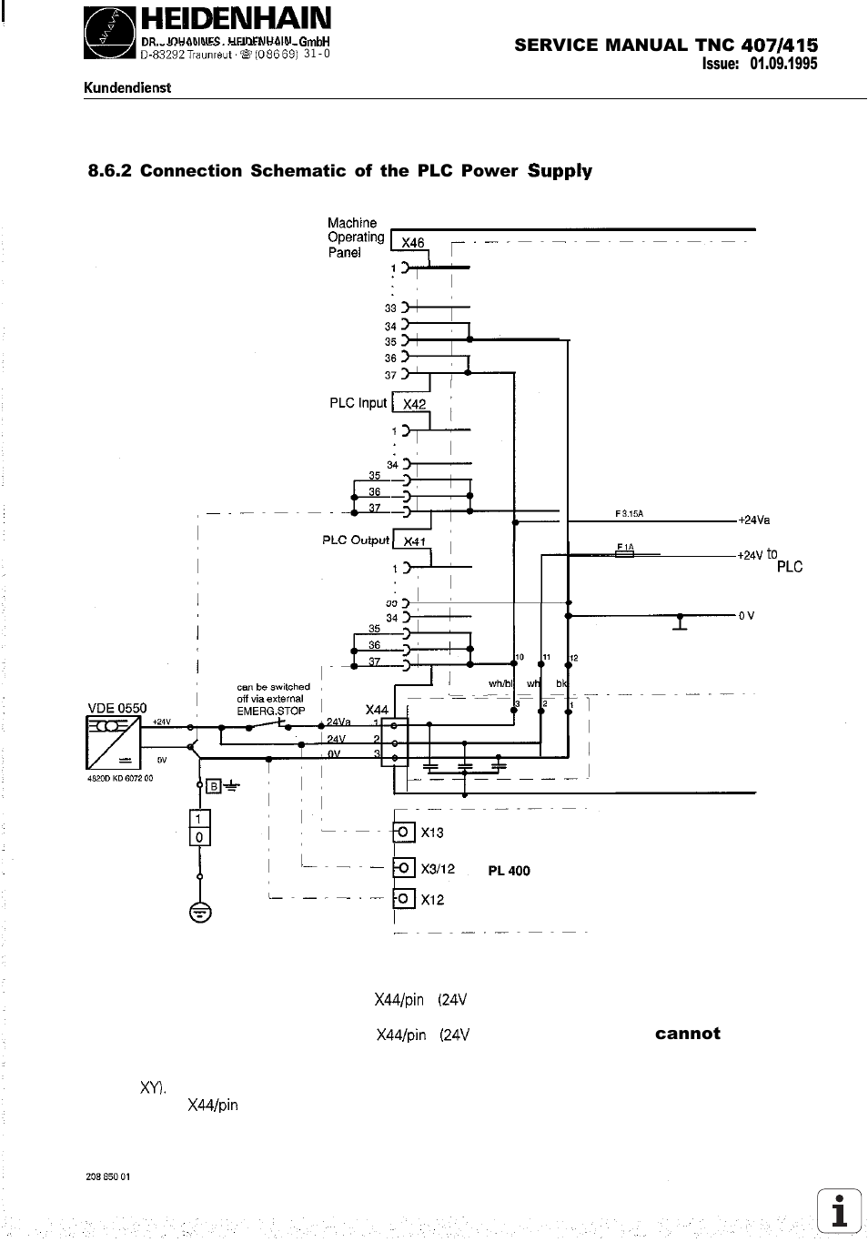 Also be connected via connector x41 or x42, Plc connection schematic, section, See plc connection | Schematic, section 8.6.2 | HEIDENHAIN TNC 407 (243 020) Service Manual User Manual | Page 48 / 195