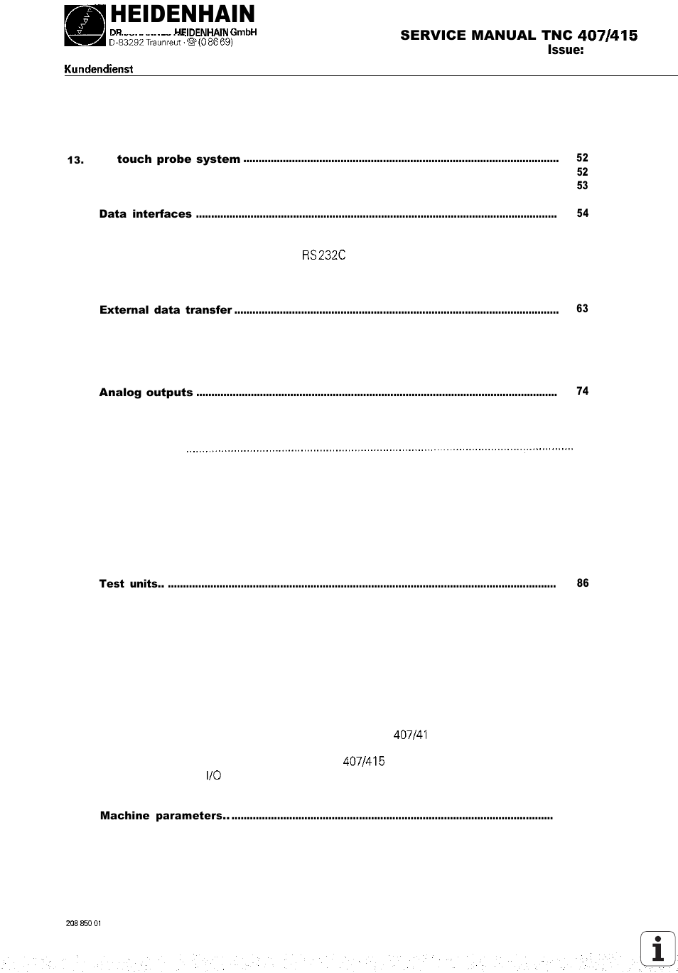 3d-touch probe systems, Data interfaces, External data transfer | Analog outputs, Plc inputs and outputs, Test units, Exchange instructions, Heidenhain | HEIDENHAIN TNC 407 (243 020) Service Manual User Manual | Page 5 / 195