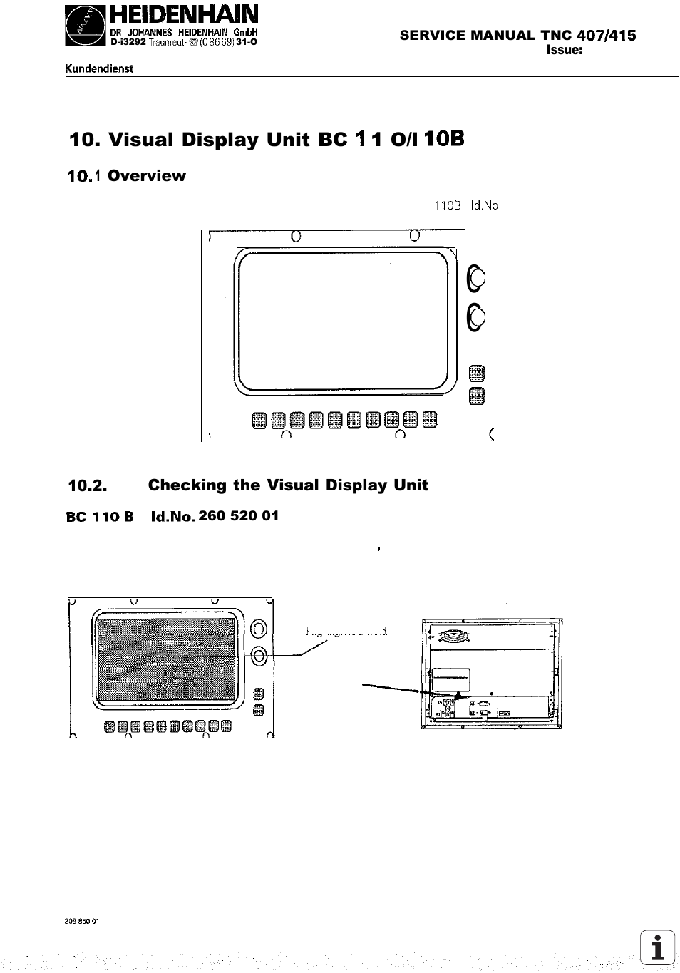 Visual display unit bc 1, Overview, Checking the visual display unit | Visual display unit bc 1 o/l | HEIDENHAIN TNC 407 (243 020) Service Manual User Manual | Page 55 / 195