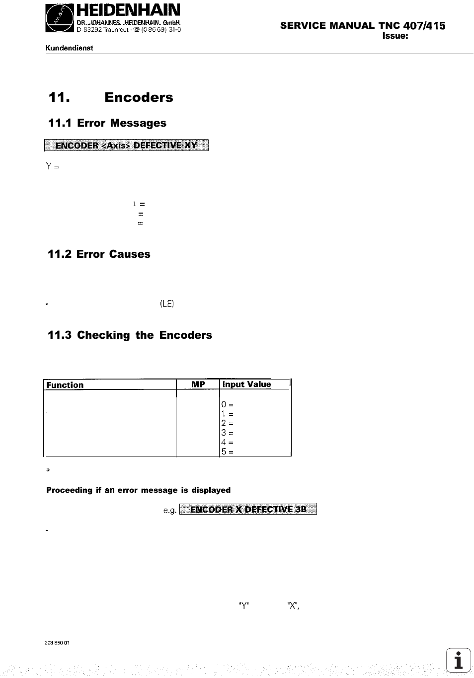 Encoders, Error messages, Error causes | Checking the encoders, 1 error messages, 2 error causes, 3 checking the encoders | HEIDENHAIN TNC 407 (243 020) Service Manual User Manual | Page 58 / 195