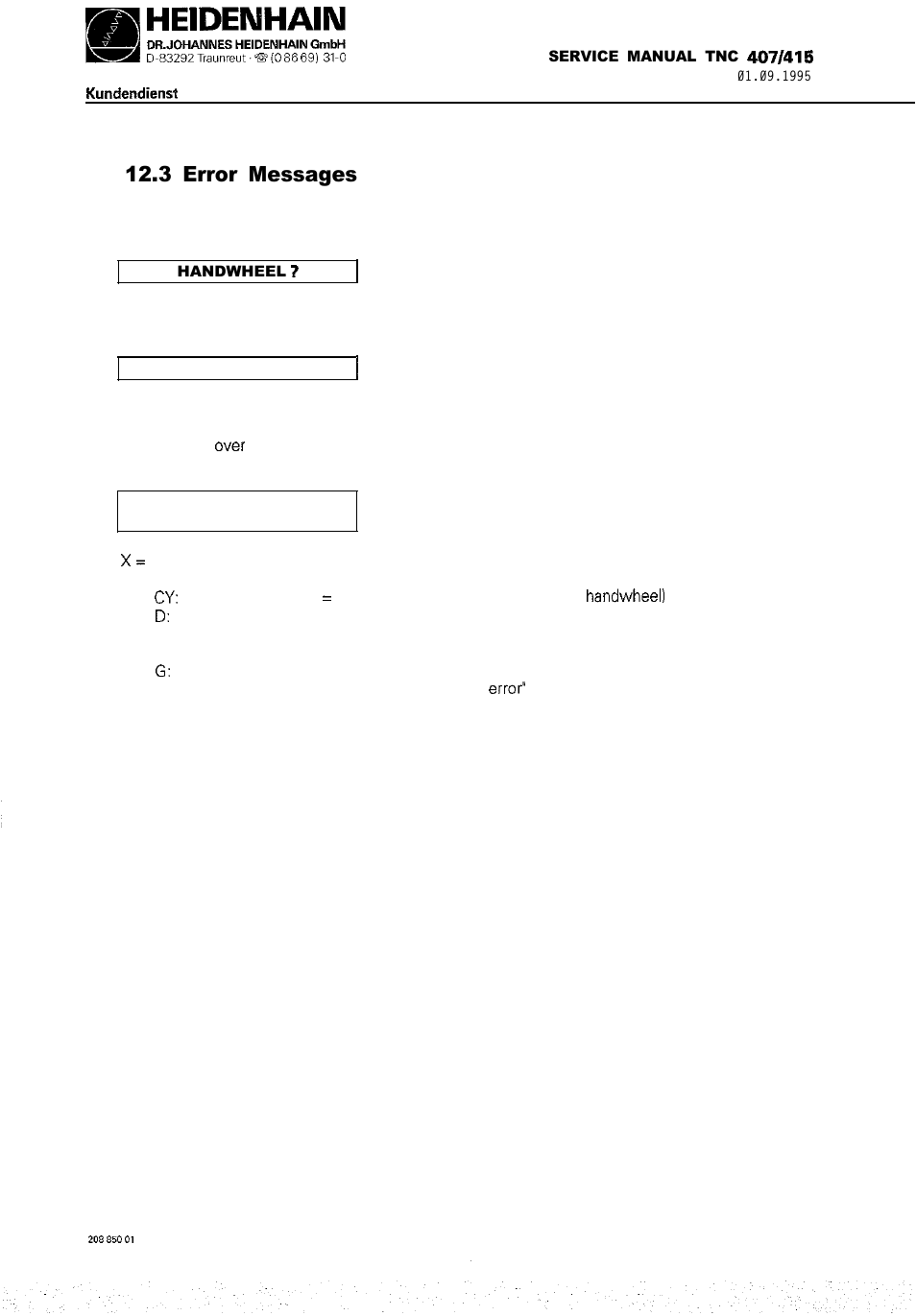Error messages, Handwheel, 3 error messages | HEIDENHAIN TNC 407 (243 020) Service Manual User Manual | Page 61 / 195