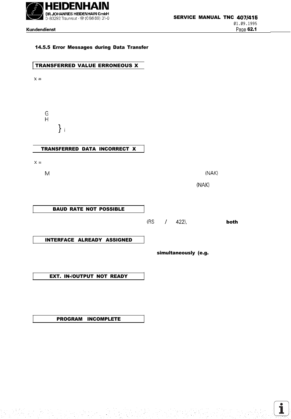 Baud rate, Not possible, Program | Interface, Incomplete, Already assigned | HEIDENHAIN TNC 407 (243 020) Service Manual User Manual | Page 74 / 195