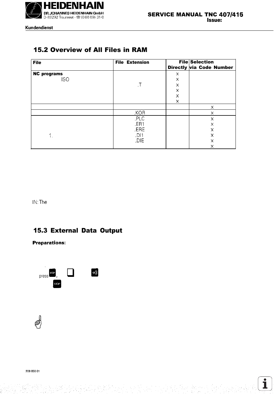 2 overview of all files in the ram, 3 external data output, 2 overview of all files in ram | HEIDENHAIN TNC 407 (243 020) Service Manual User Manual | Page 77 / 195