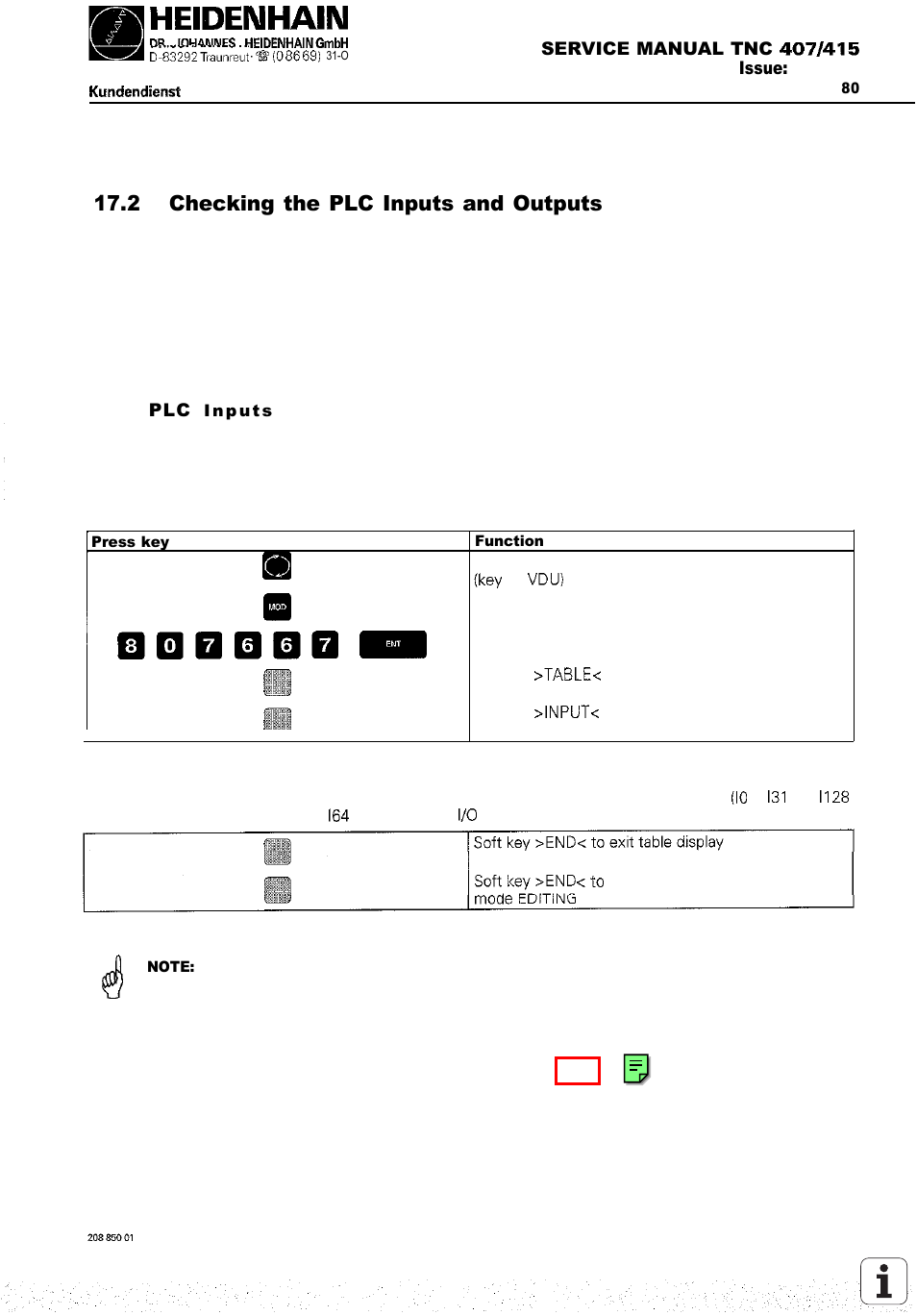 Checking the plc inputs and outputs, 2 checking the plc inputs and outputs | HEIDENHAIN TNC 407 (243 020) Service Manual User Manual | Page 96 / 195