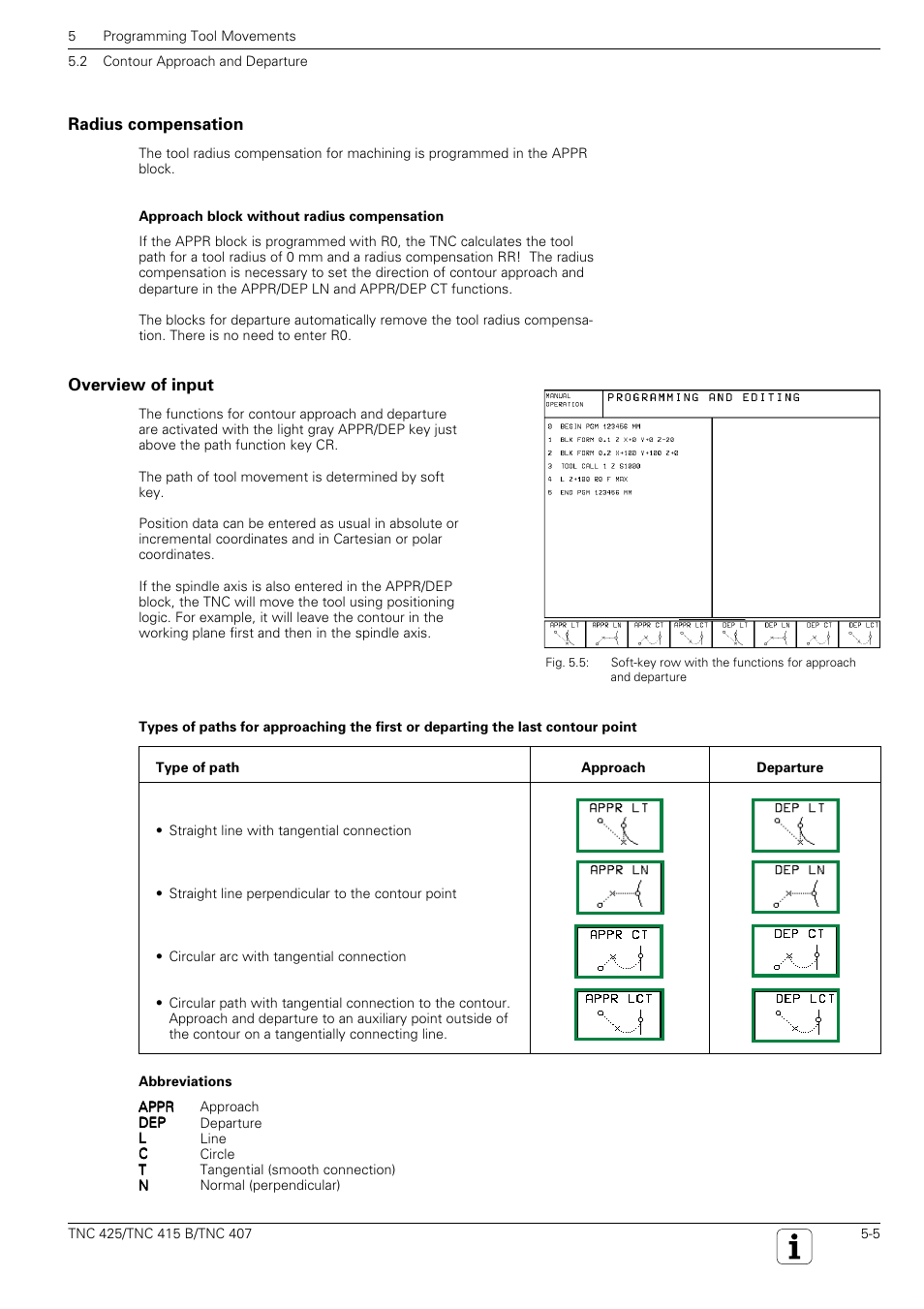 Approach/depart contour, Appr | HEIDENHAIN TNC 407 (280 580) User Manual User Manual | Page 104 / 376