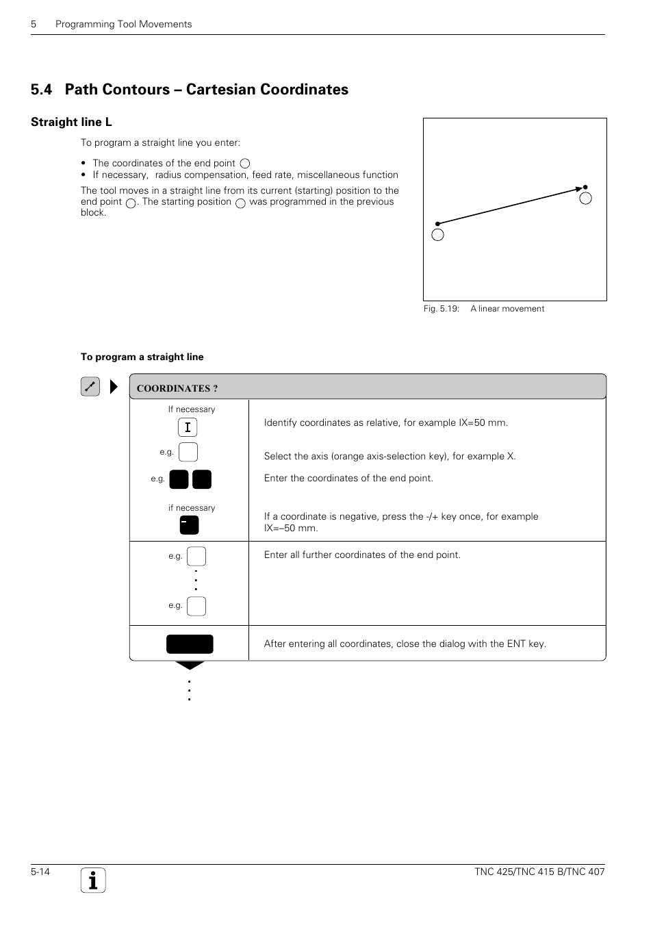 L ine, Straight line, 4 path contours – cartesian coordinates | HEIDENHAIN TNC 407 (280 580) User Manual User Manual | Page 113 / 376