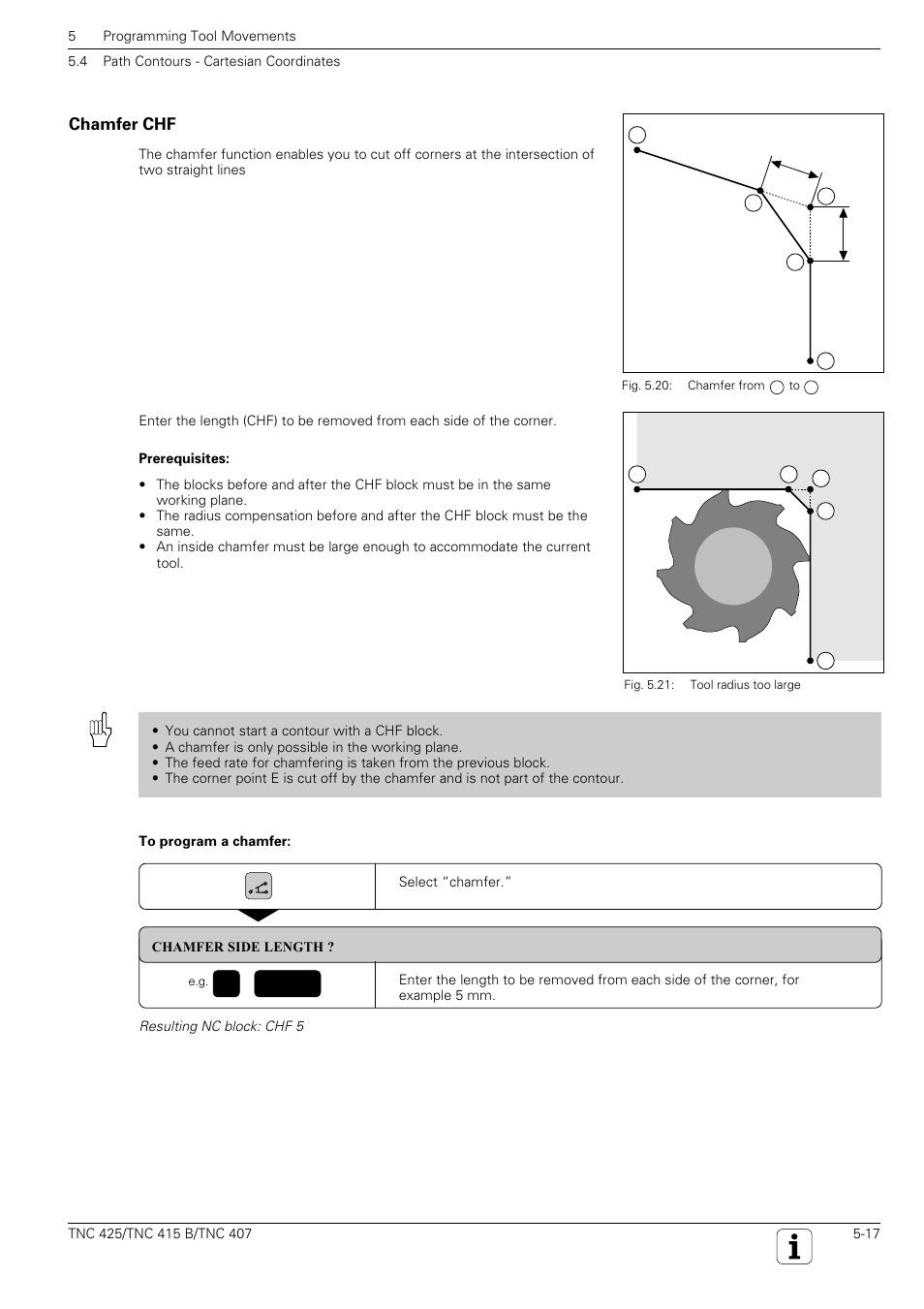 Ch am f er, Chamfer between two straight lines, Chamfer chf | HEIDENHAIN TNC 407 (280 580) User Manual User Manual | Page 116 / 376