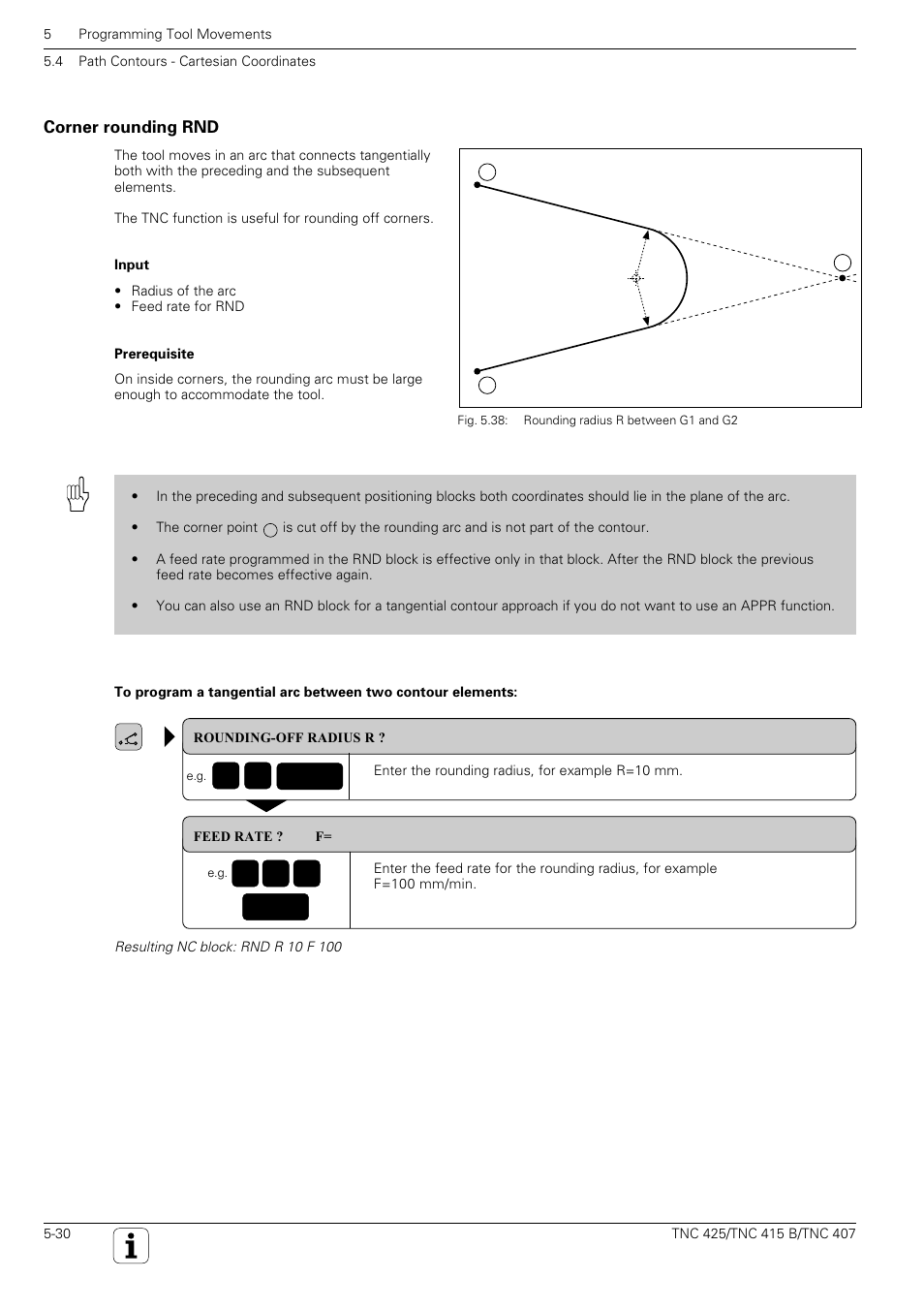 Corner r ou nd ing | HEIDENHAIN TNC 407 (280 580) User Manual User Manual | Page 129 / 376