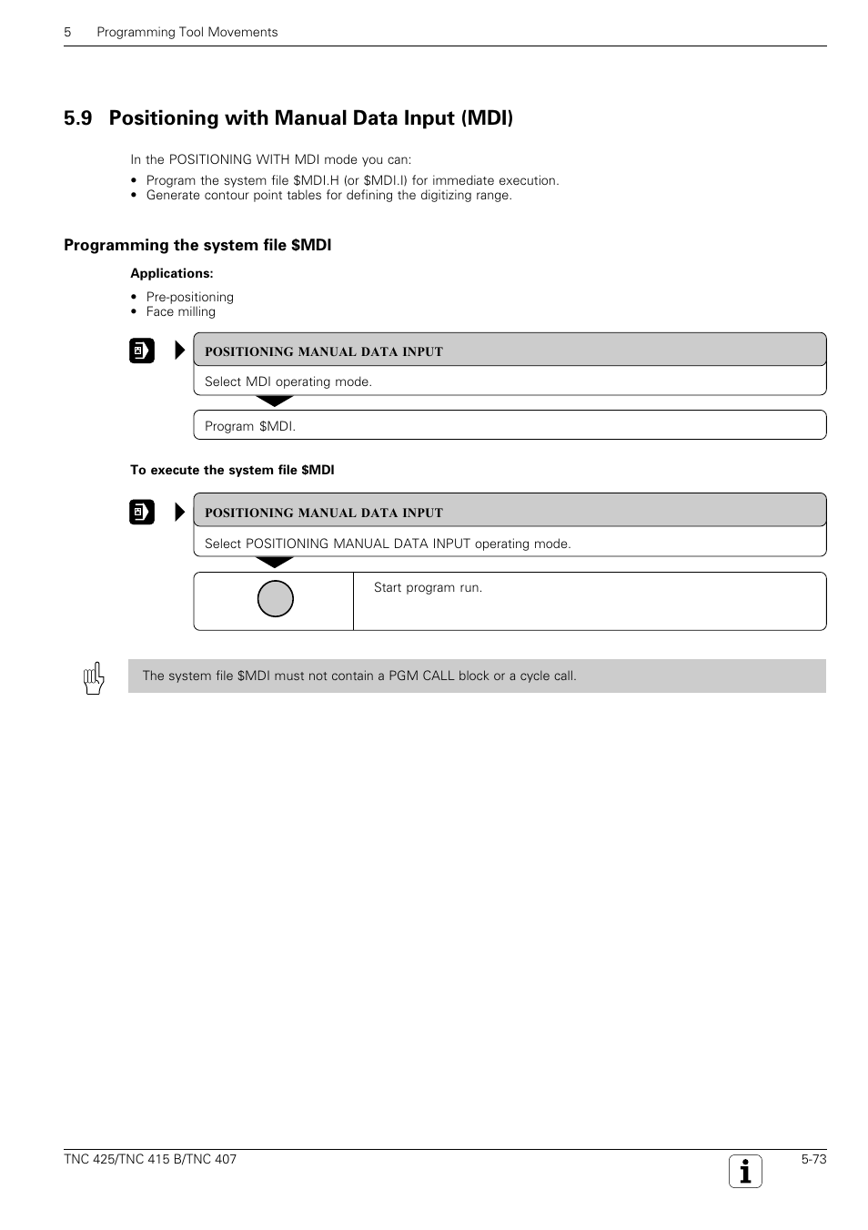 Positioning with mdi, 9 positioning with manual data input (mdi) | HEIDENHAIN TNC 407 (280 580) User Manual User Manual | Page 172 / 376