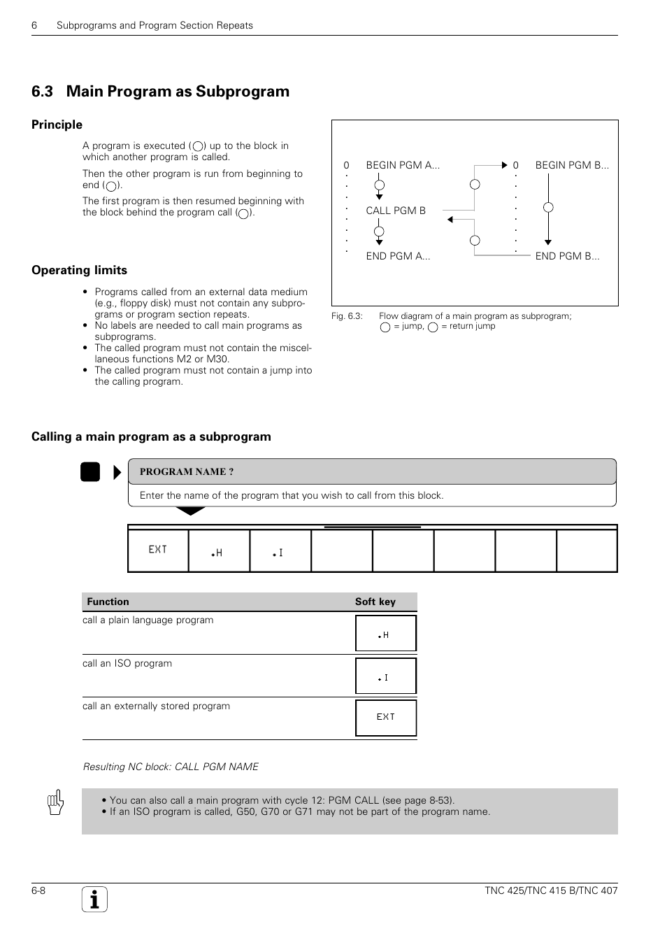 Enter program call in a program, Call, 3 main program as subprogram | Principle, Operating limits, Calling a main program as a subprogram | HEIDENHAIN TNC 407 (280 580) User Manual User Manual | Page 182 / 376