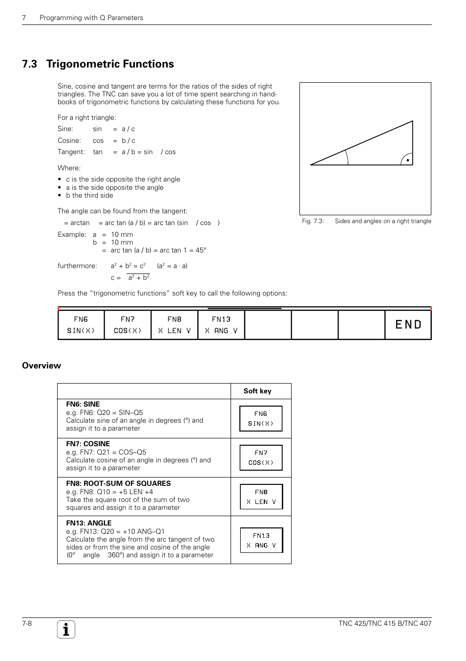 Sine, cosine, root sum of squares, angle, 3 trigonometric functions, Bc a α | HEIDENHAIN TNC 407 (280 580) User Manual User Manual | Page 193 / 376