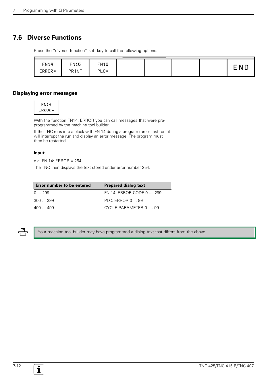 Other functions, 6 diverse functions | HEIDENHAIN TNC 407 (280 580) User Manual User Manual | Page 197 / 376