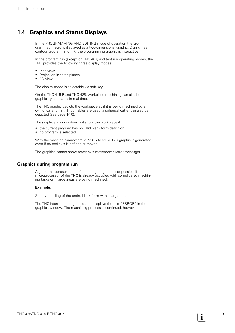 4 graphics and status displays | HEIDENHAIN TNC 407 (280 580) User Manual User Manual | Page 20 / 376