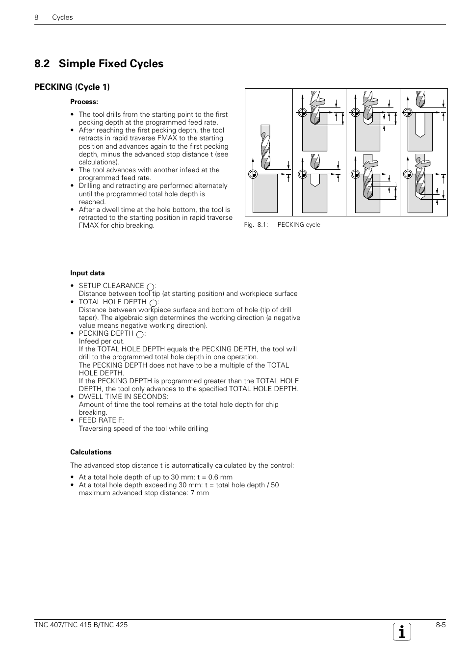 2 simple fixed cycles, Pecking (cycle 1) | HEIDENHAIN TNC 407 (280 580) User Manual User Manual | Page 212 / 376