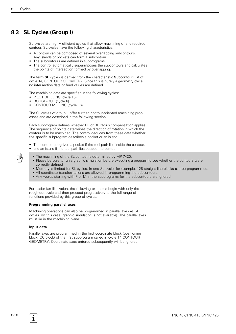 3 sl cycles (group i) | HEIDENHAIN TNC 407 (280 580) User Manual User Manual | Page 225 / 376