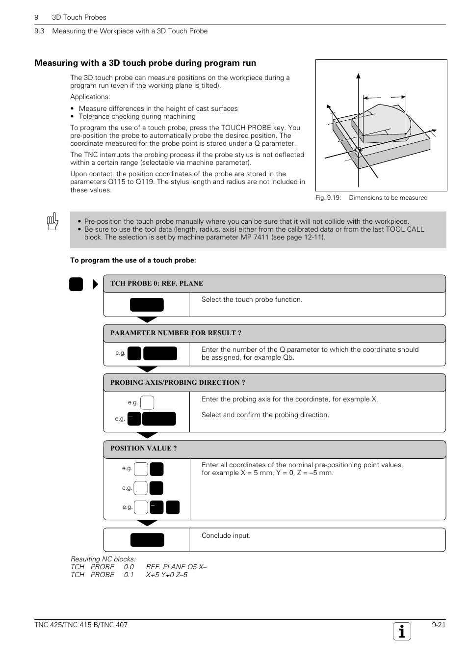 Enter touch probe functions in a program, Touch probe, Α? α | Z5 +/ 5, Yx z | HEIDENHAIN TNC 407 (280 580) User Manual User Manual | Page 288 / 376