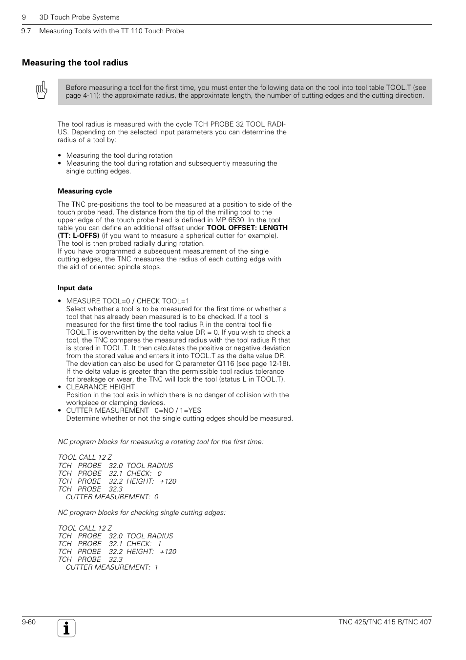 Tch probe 32.0 tool radius | HEIDENHAIN TNC 407 (280 580) User Manual User Manual | Page 327 / 376