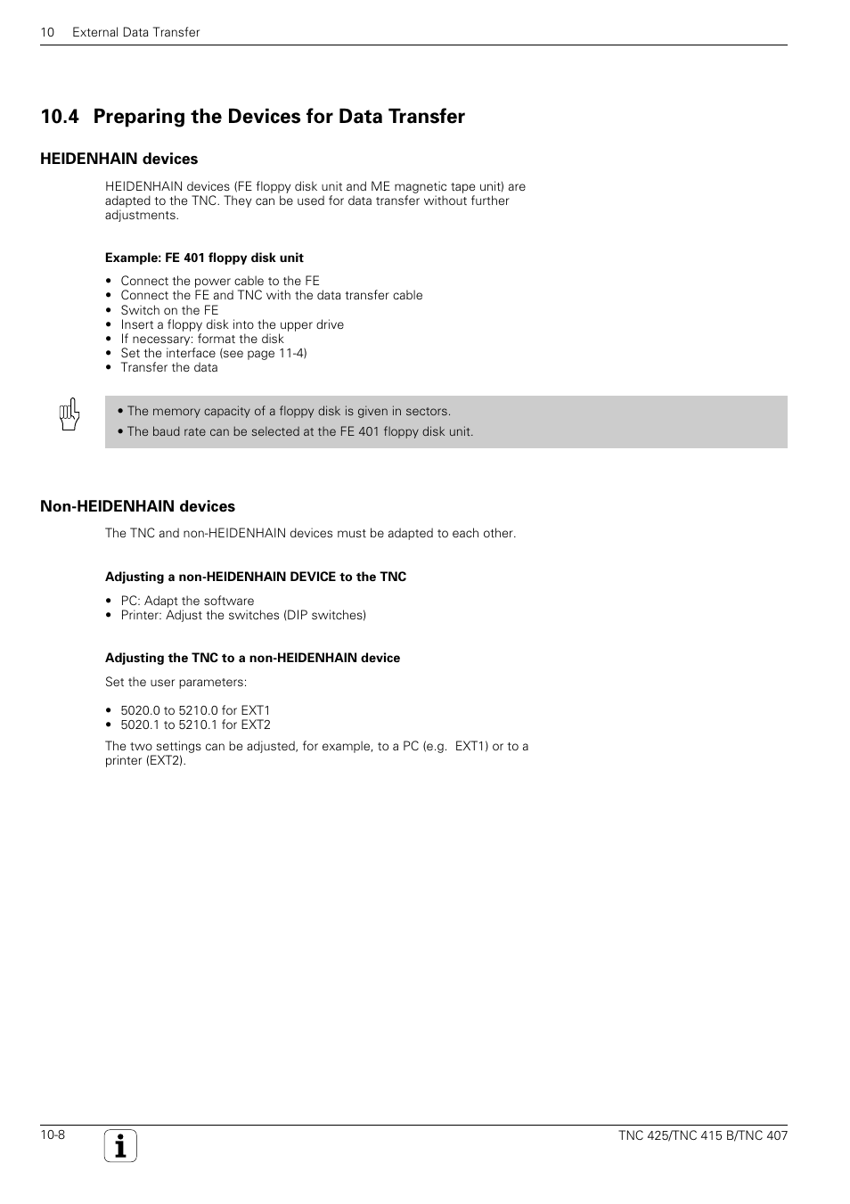 4 preparing the devices for data transfer | HEIDENHAIN TNC 407 (280 580) User Manual User Manual | Page 334 / 376