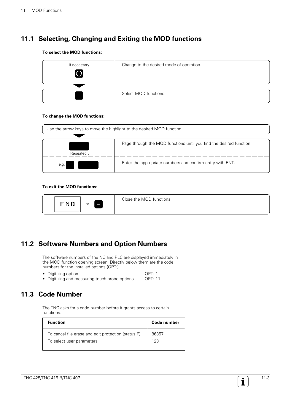 Select miscellaneous functions, 2 software numbers and option numbers, 3 code number | HEIDENHAIN TNC 407 (280 580) User Manual User Manual | Page 336 / 376