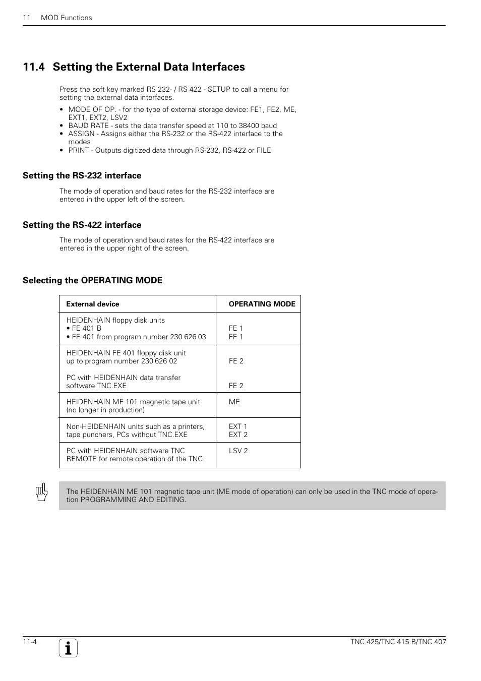 4 setting the external data interfaces | HEIDENHAIN TNC 407 (280 580) User Manual User Manual | Page 337 / 376