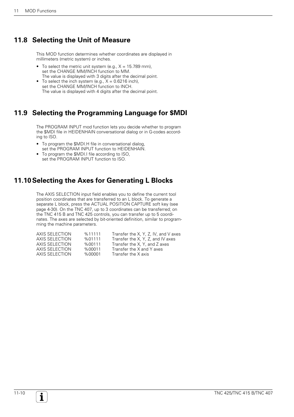 8 selecting the unit of measure, 9 selecting the programming language for $mdi, 10 selecting the axes for generating l blocks | HEIDENHAIN TNC 407 (280 580) User Manual User Manual | Page 343 / 376