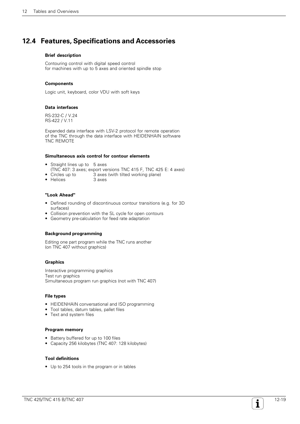 4 features, specifications and accessories | HEIDENHAIN TNC 407 (280 580) User Manual User Manual | Page 363 / 376