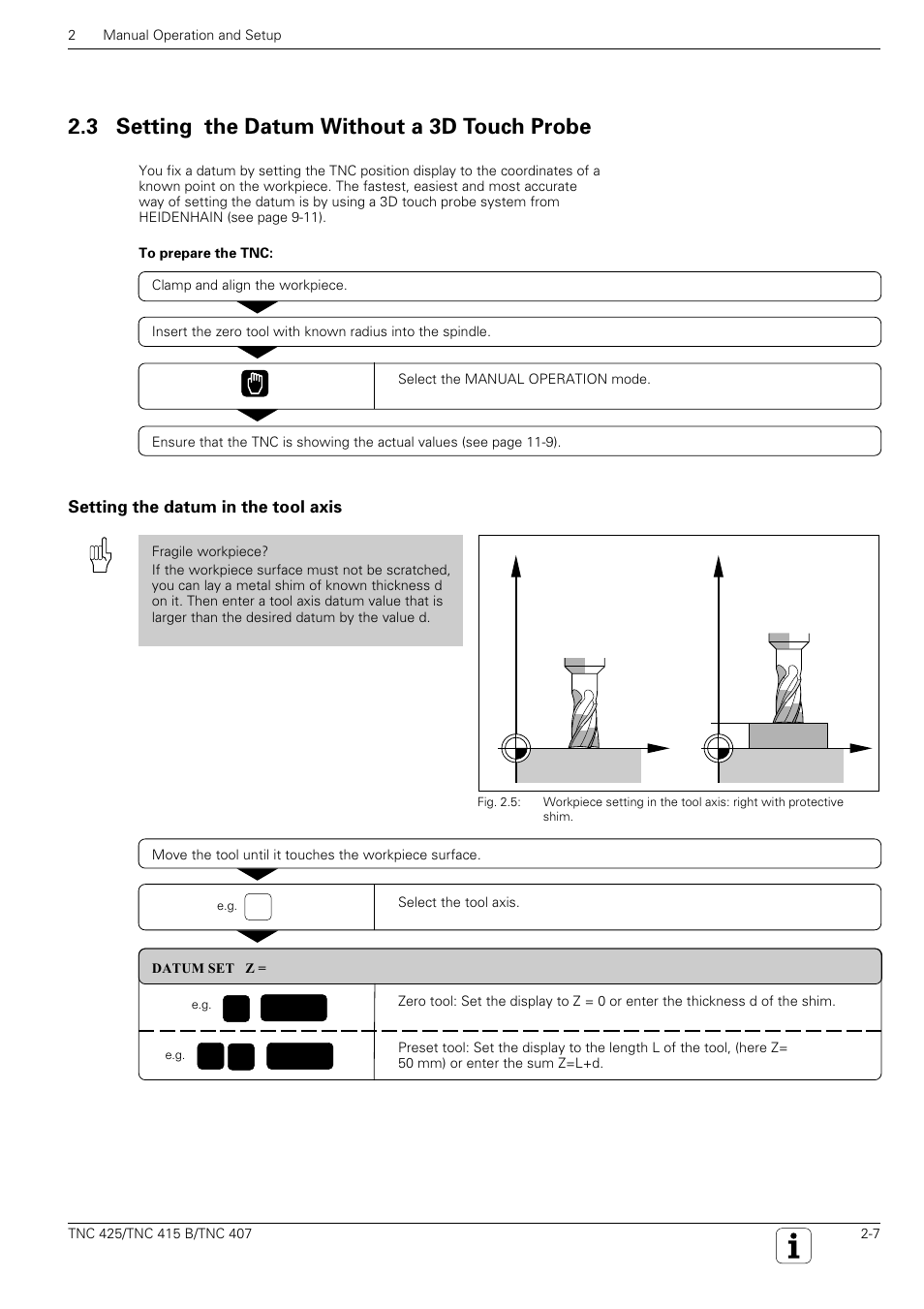 Without 3d touch probe, 3 setting the datum without a 3d touch probe | HEIDENHAIN TNC 407 (280 580) User Manual User Manual | Page 45 / 376