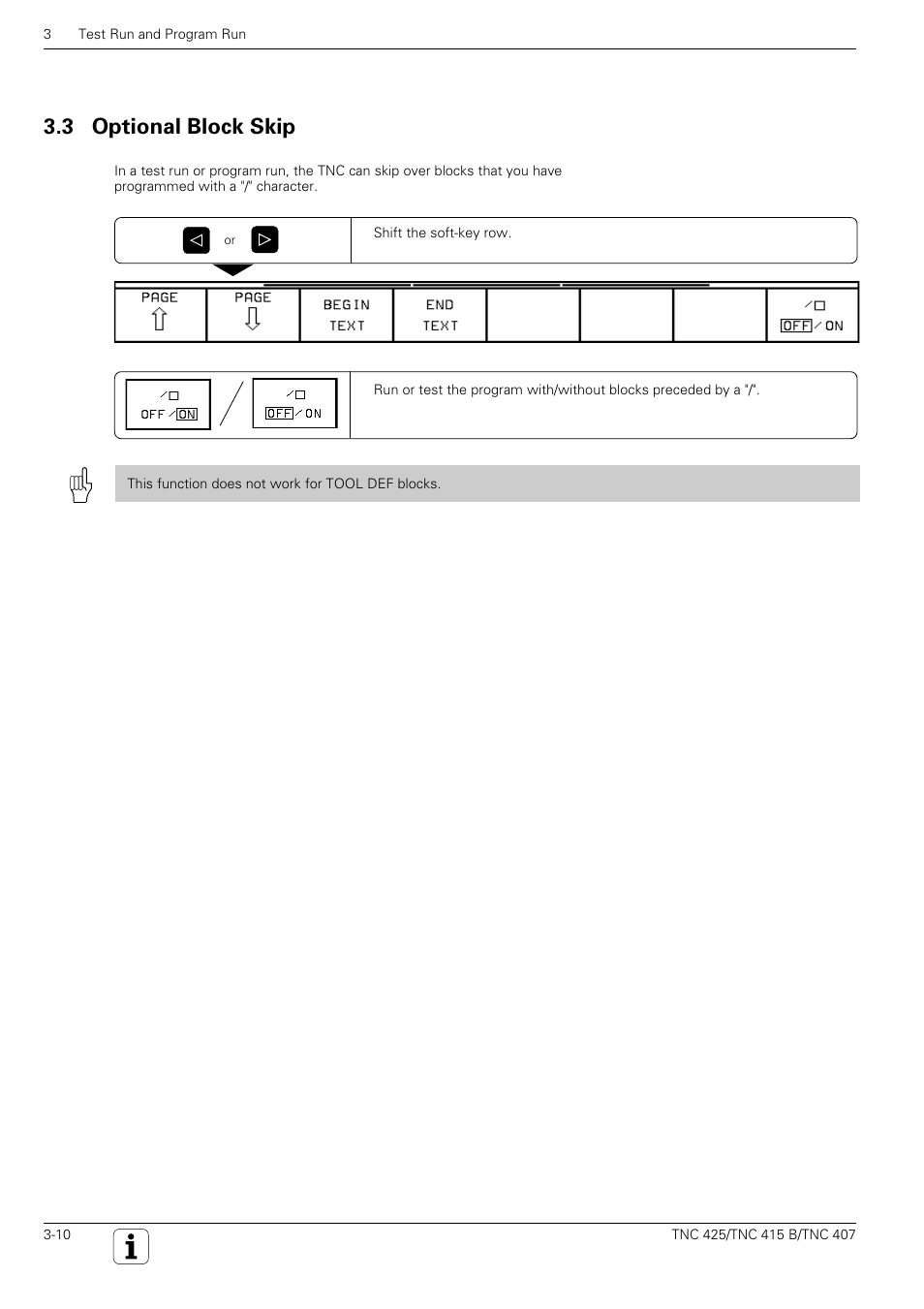 3 optional block skip | HEIDENHAIN TNC 407 (280 580) User Manual User Manual | Page 58 / 376