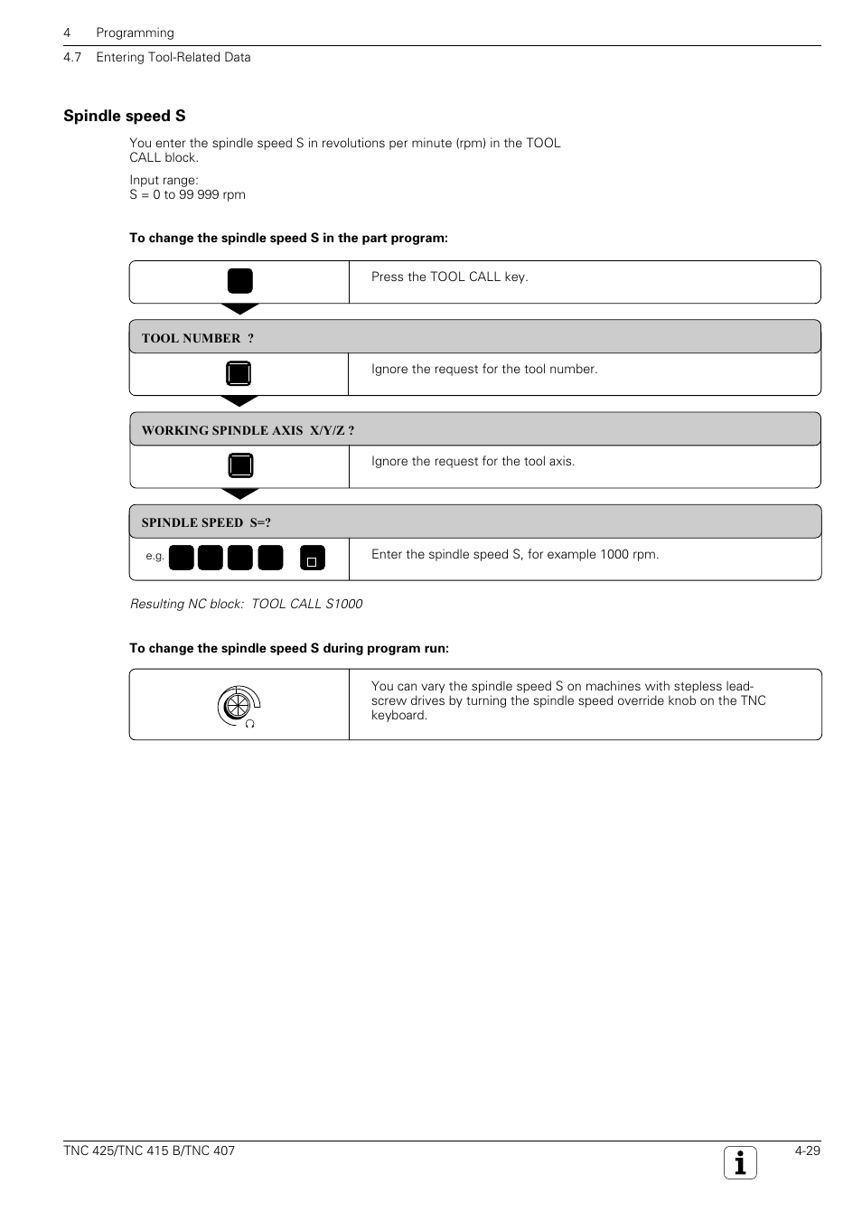 Spindle speed s | HEIDENHAIN TNC 407 (280 580) User Manual User Manual | Page 88 / 376