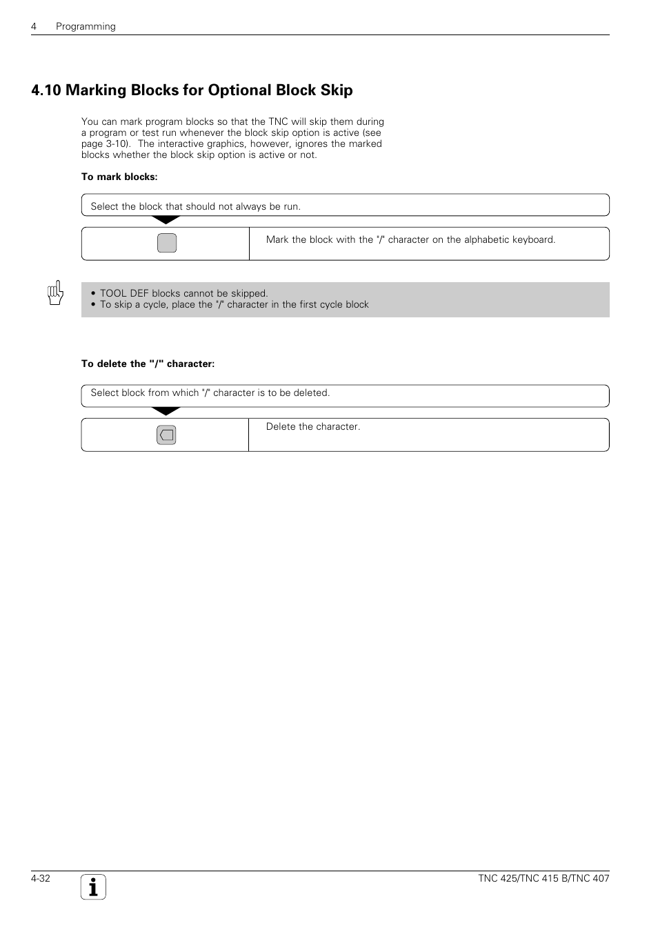 10 marking blocks for optional block skip | HEIDENHAIN TNC 407 (280 580) User Manual User Manual | Page 91 / 376