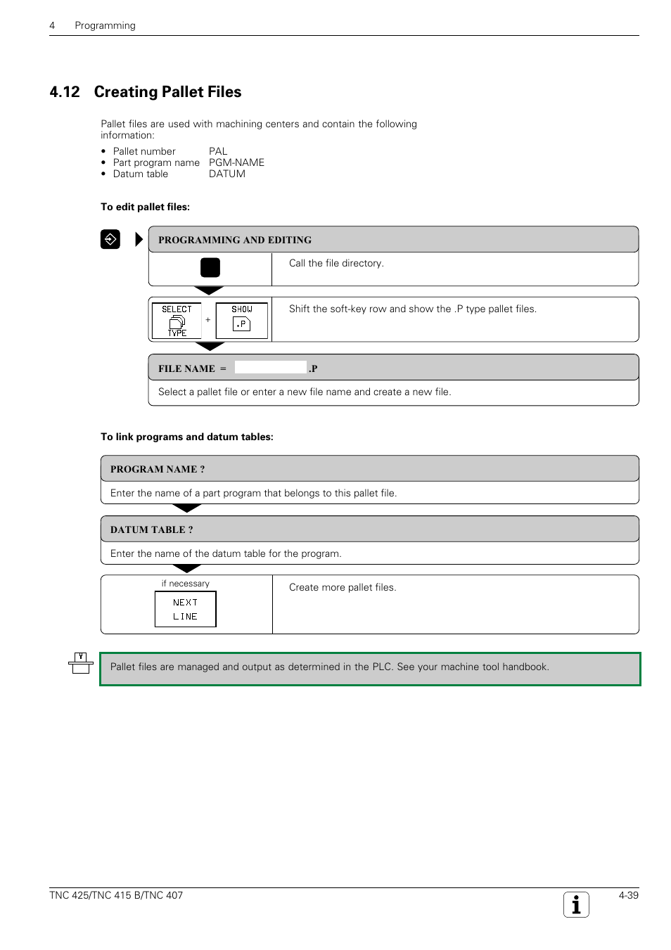 12 creating pallet files | HEIDENHAIN TNC 407 (280 580) User Manual User Manual | Page 98 / 376