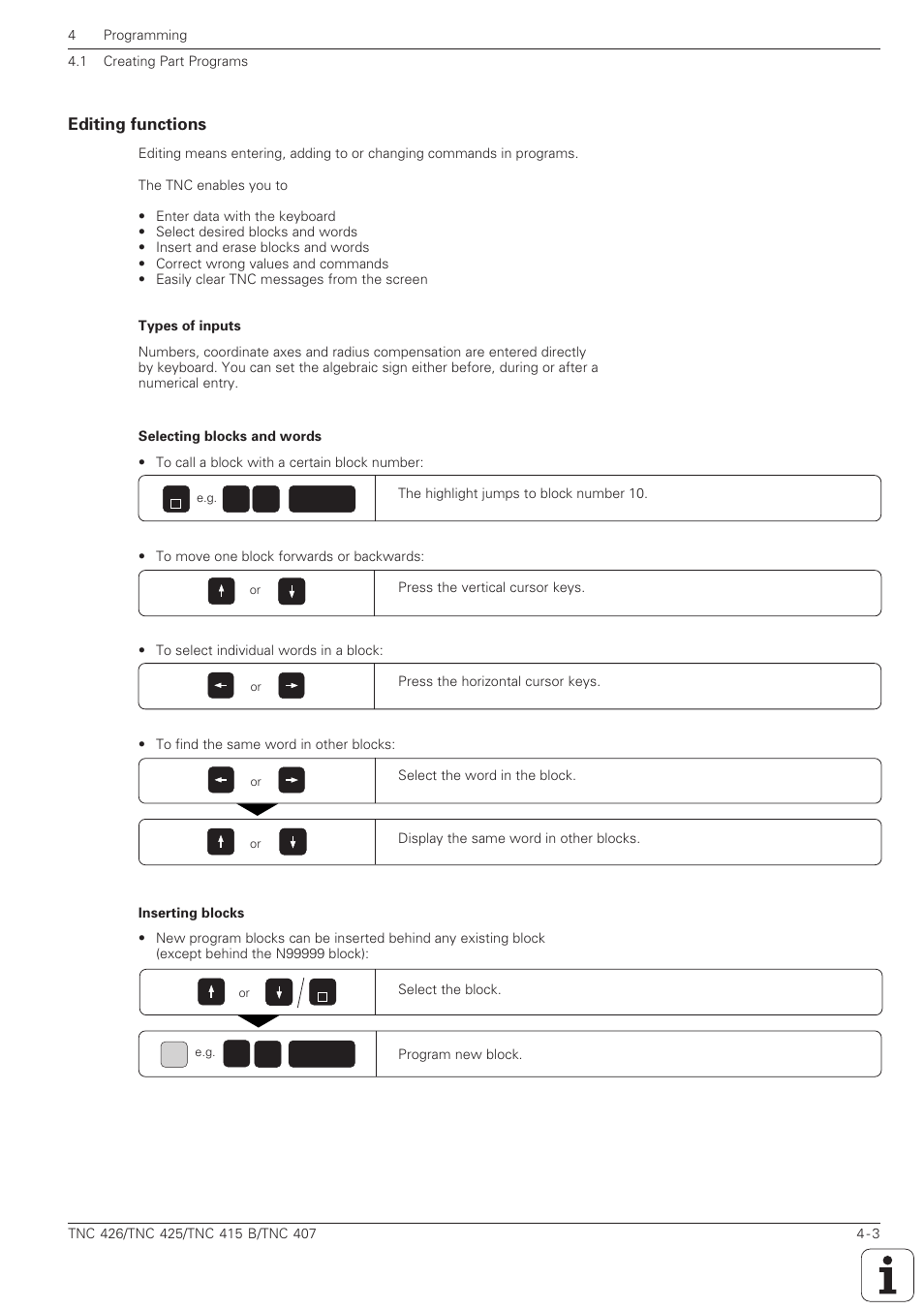 Move the cursor (highlight), Goto, Editing functions -3 | HEIDENHAIN TNC 407 (280 580) ISO Programming User Manual | Page 100 / 333