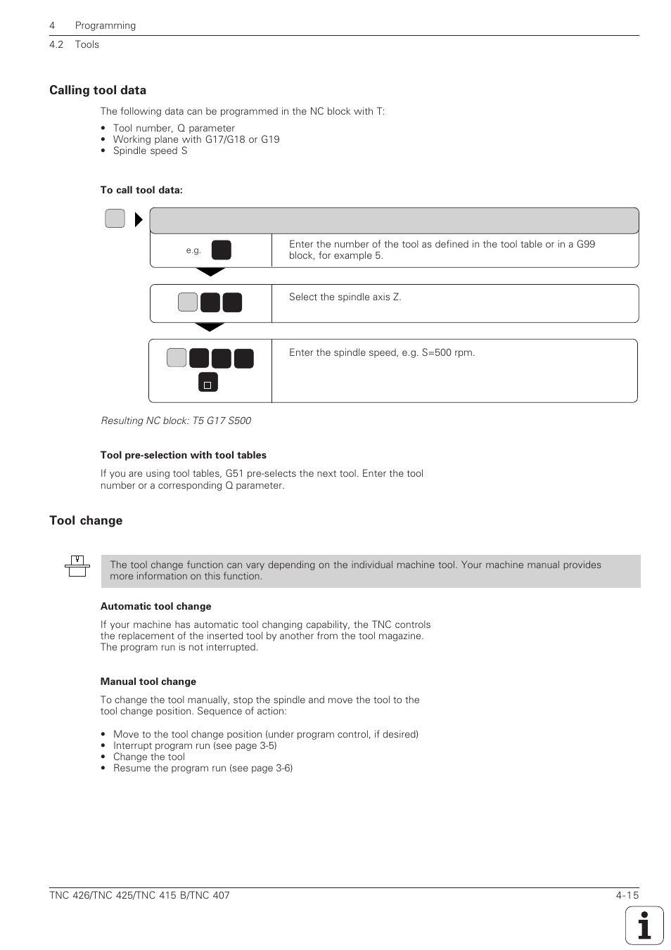 Calling tool data -15 tool change -15 | HEIDENHAIN TNC 407 (280 580) ISO Programming User Manual | Page 112 / 333