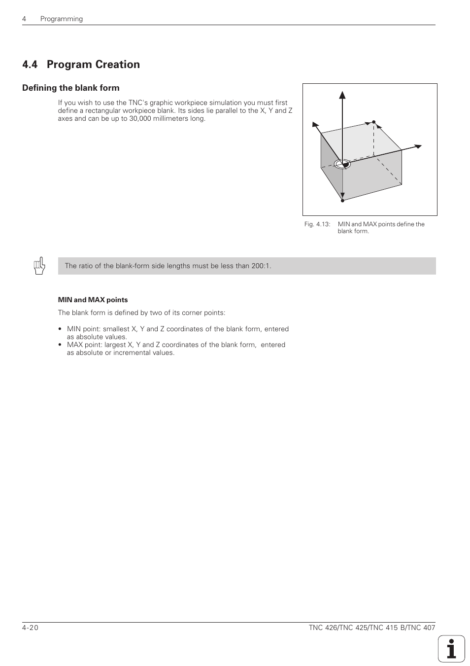 Program creation -20, Defining the blank form -20, 4 program creation | Yx z | HEIDENHAIN TNC 407 (280 580) ISO Programming User Manual | Page 117 / 333
