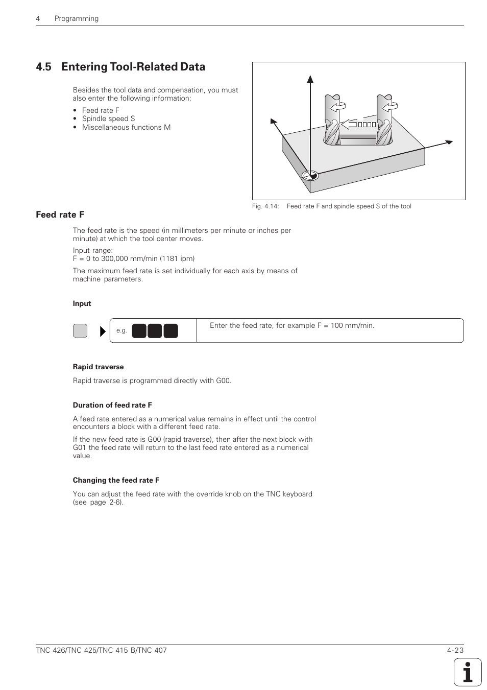 Entering tool-related data -23, Feed rate f -23, 5 entering tool-related data | Yx z | HEIDENHAIN TNC 407 (280 580) ISO Programming User Manual | Page 120 / 333