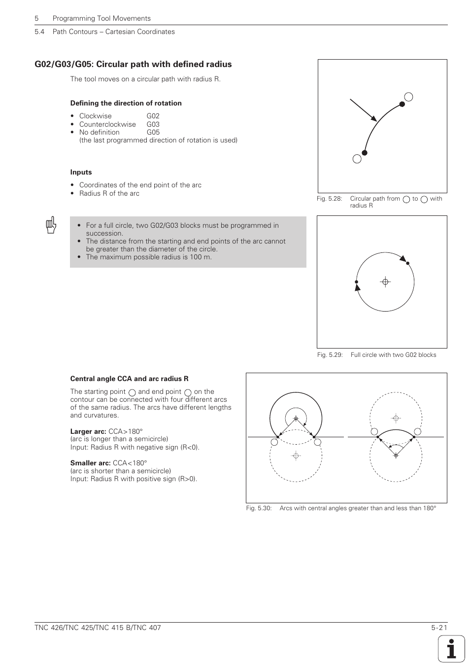 G02/g03/g05: circular path with defined radius -21, Circle radius and end point | HEIDENHAIN TNC 407 (280 580) ISO Programming User Manual | Page 154 / 333