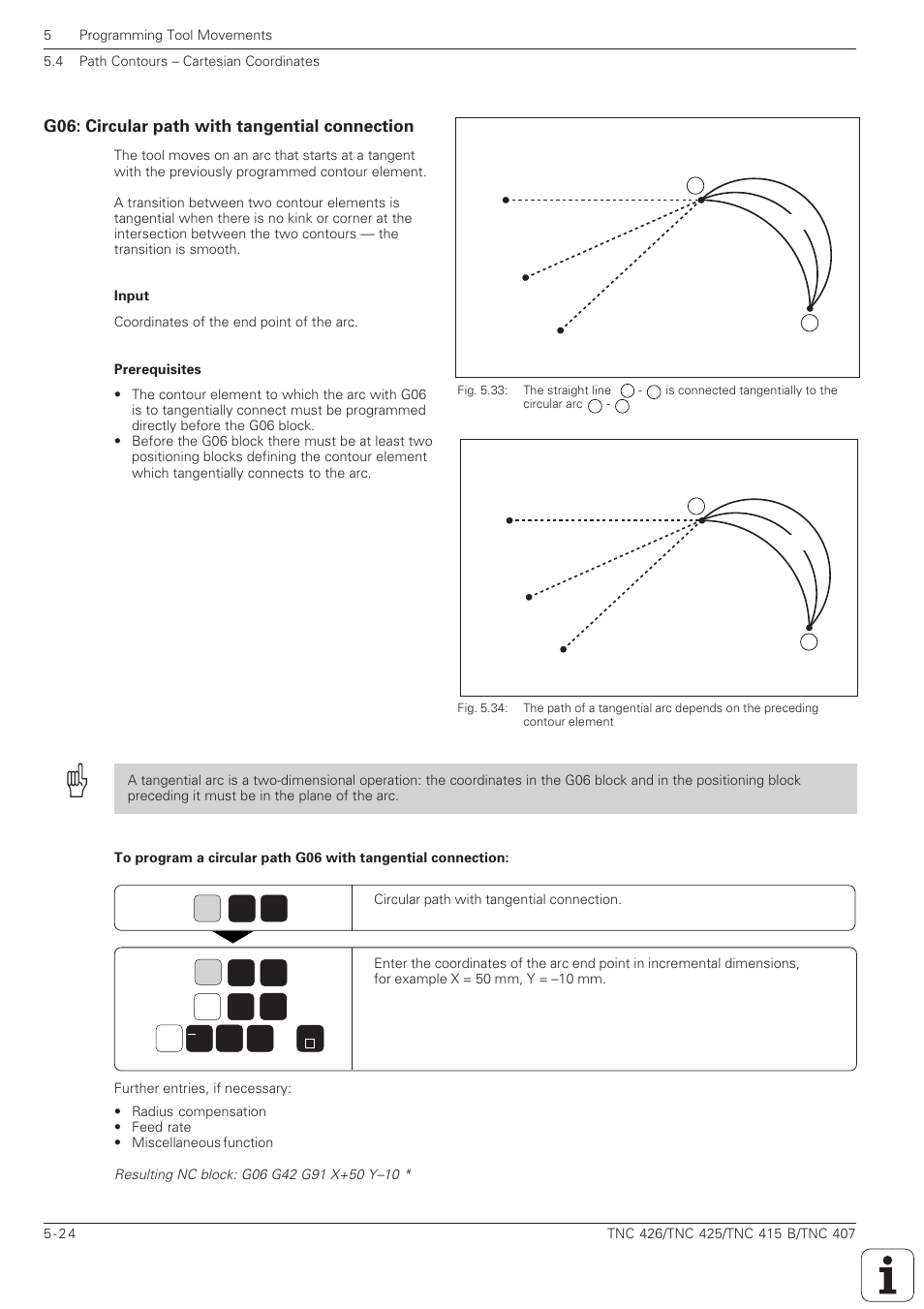 G06: circular path with tangential connection -24, Circular movement with tangential connection, 1 0 y | X9 5 1 0 | HEIDENHAIN TNC 407 (280 580) ISO Programming User Manual | Page 157 / 333